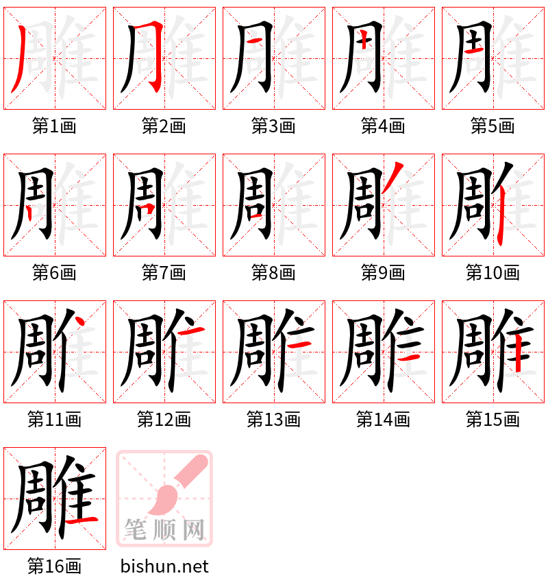 雕 笔顺规范