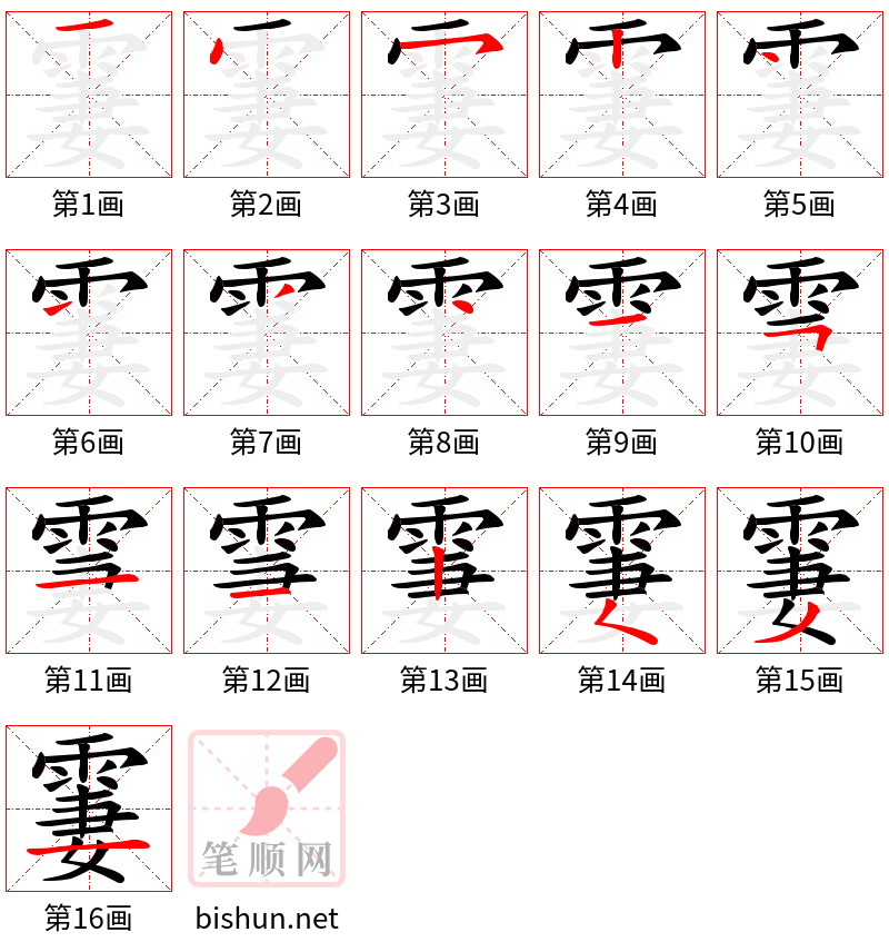 霋 笔顺规范