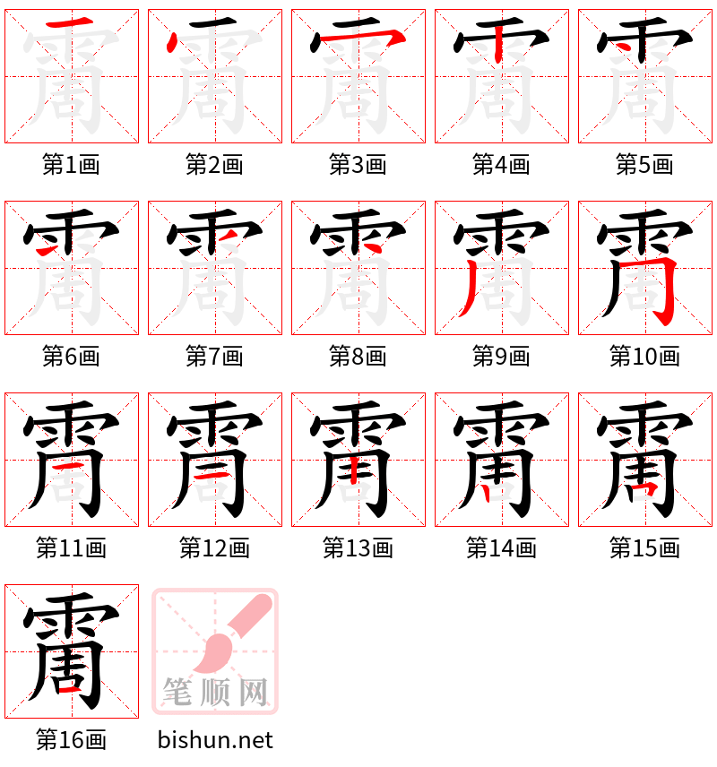 霌 笔顺规范