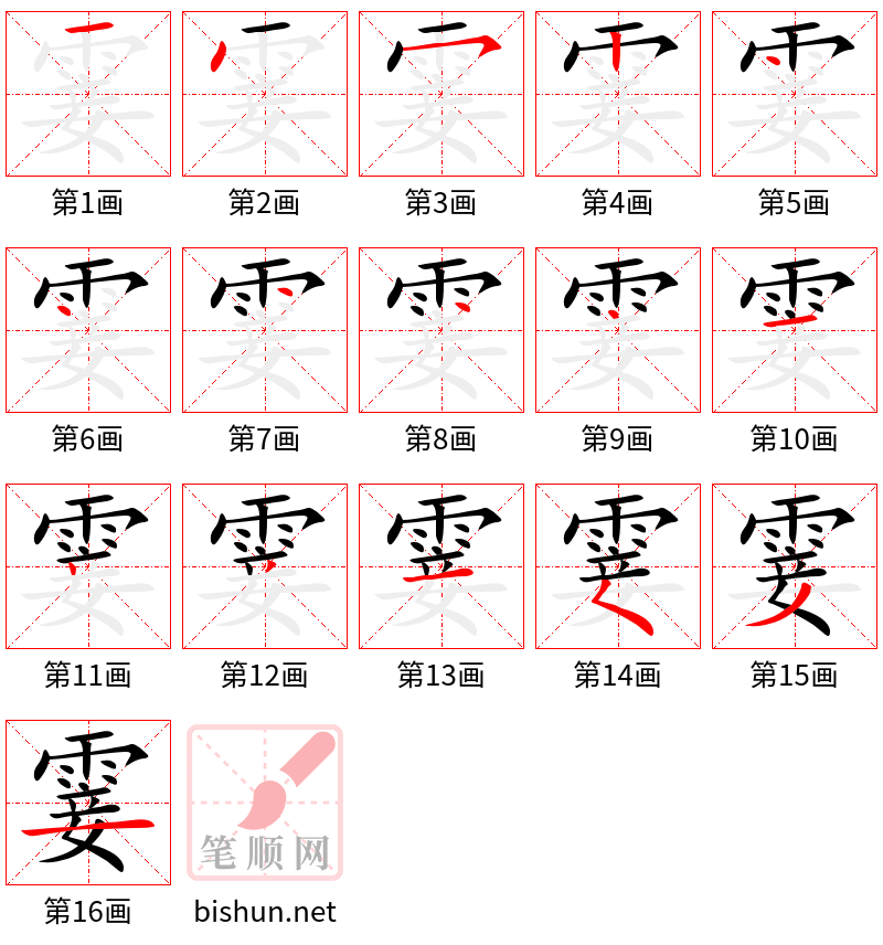 霎 笔顺规范