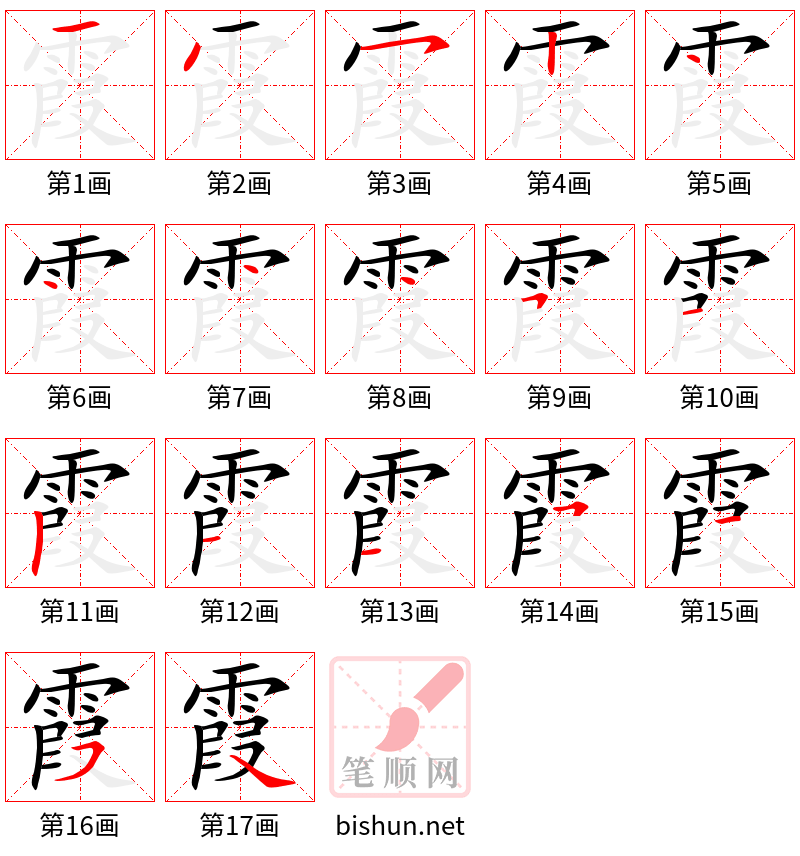 霞 笔顺规范