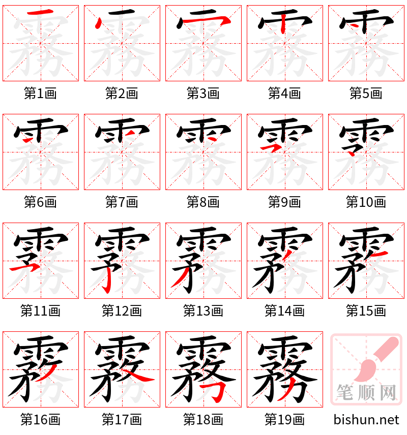 霧 笔顺规范