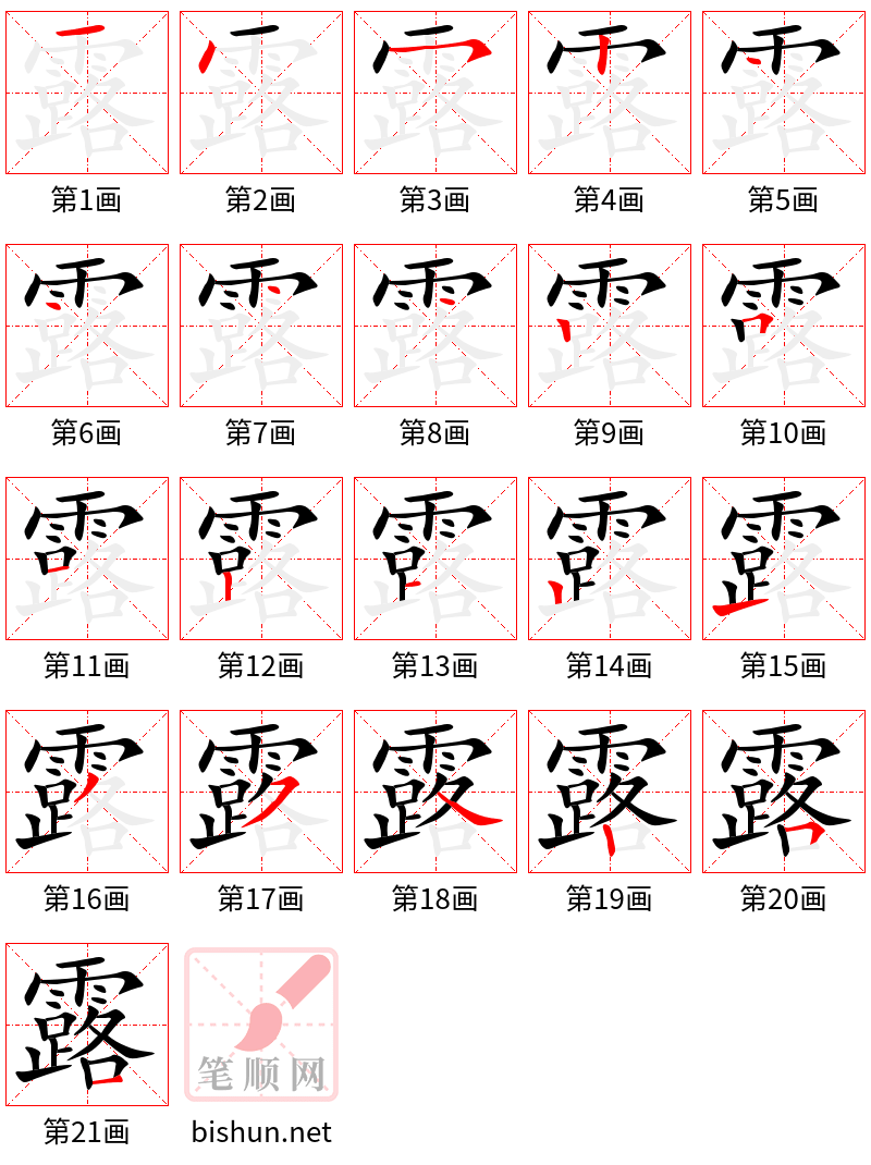 露 笔顺规范