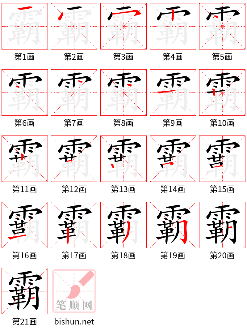 霸 笔顺规范