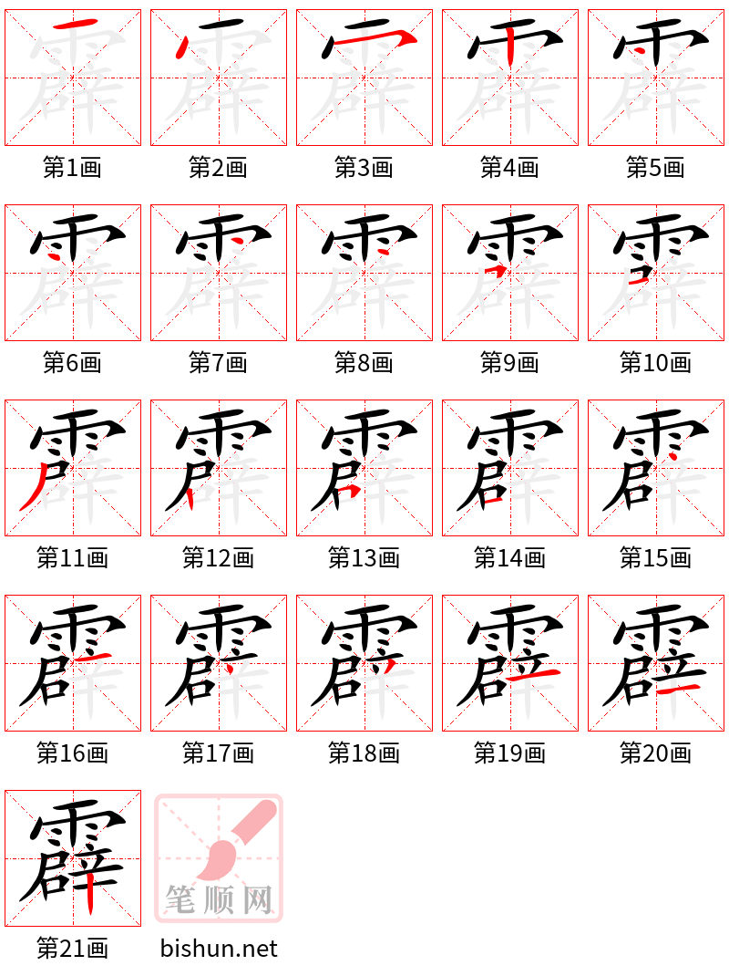 霹 笔顺规范