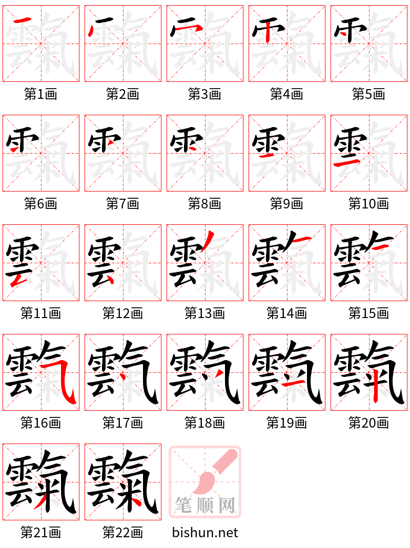 霼 笔顺规范