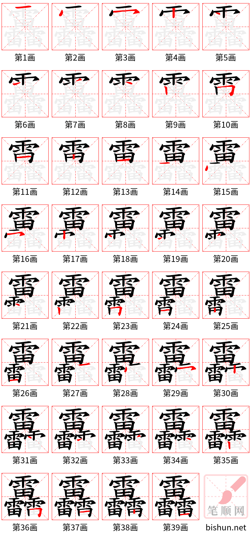 靐 笔顺规范