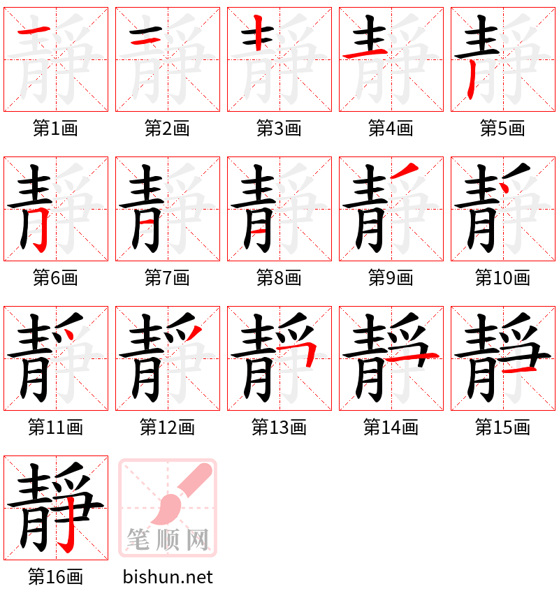 靜 笔顺规范