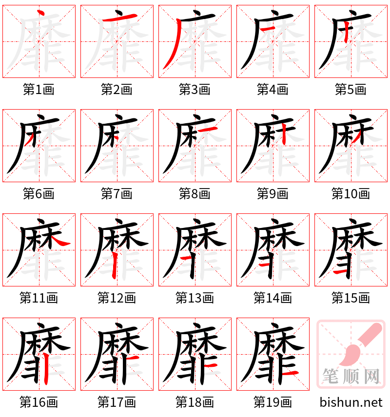 靡 笔顺规范