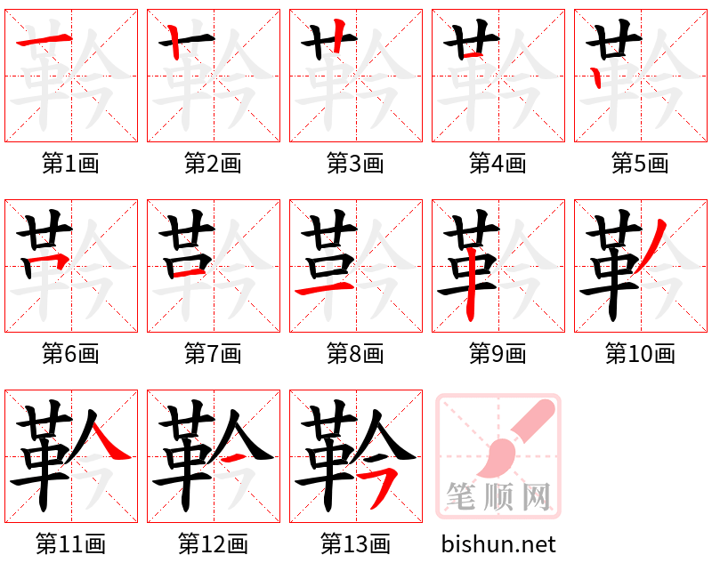 靲 笔顺规范