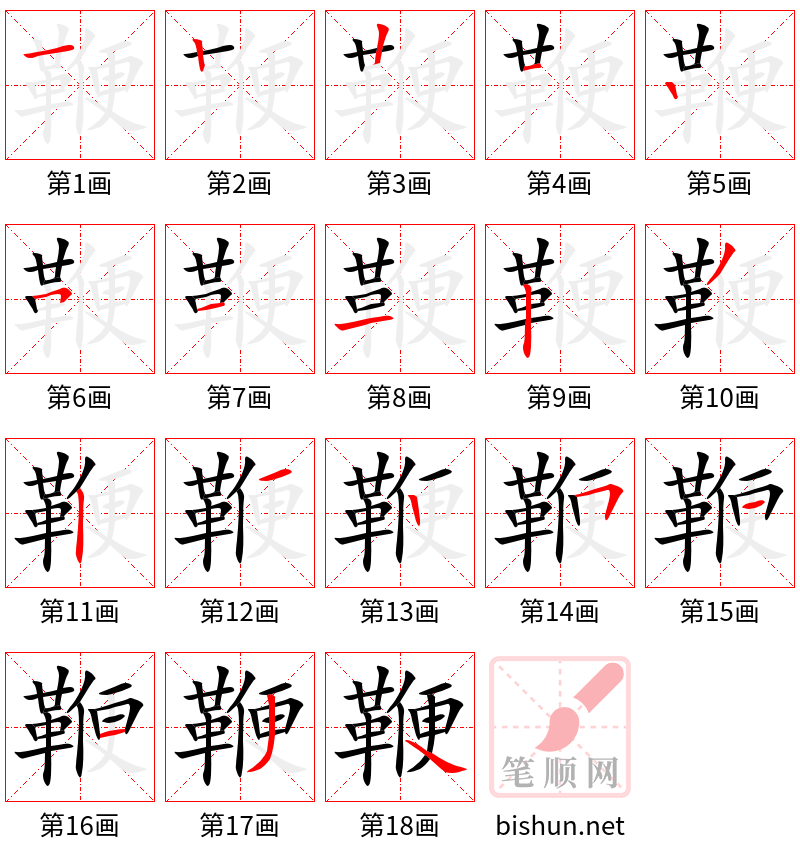 鞭 笔顺规范