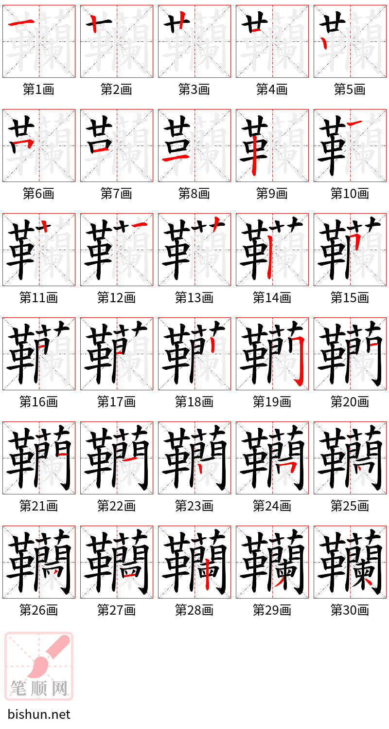 韊 笔顺规范