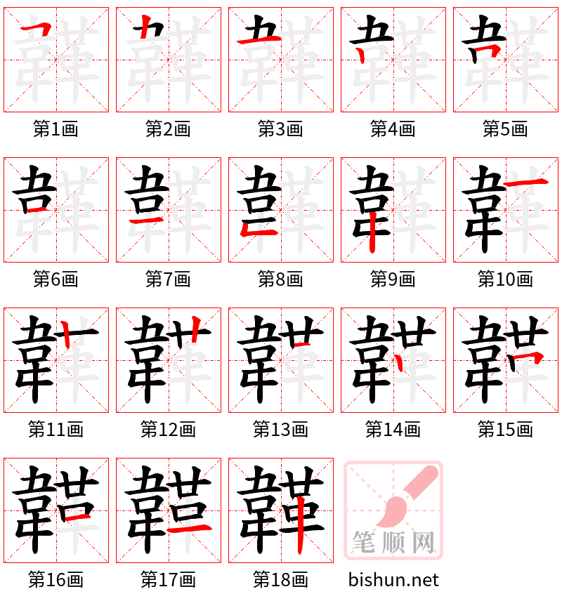 韚 笔顺规范