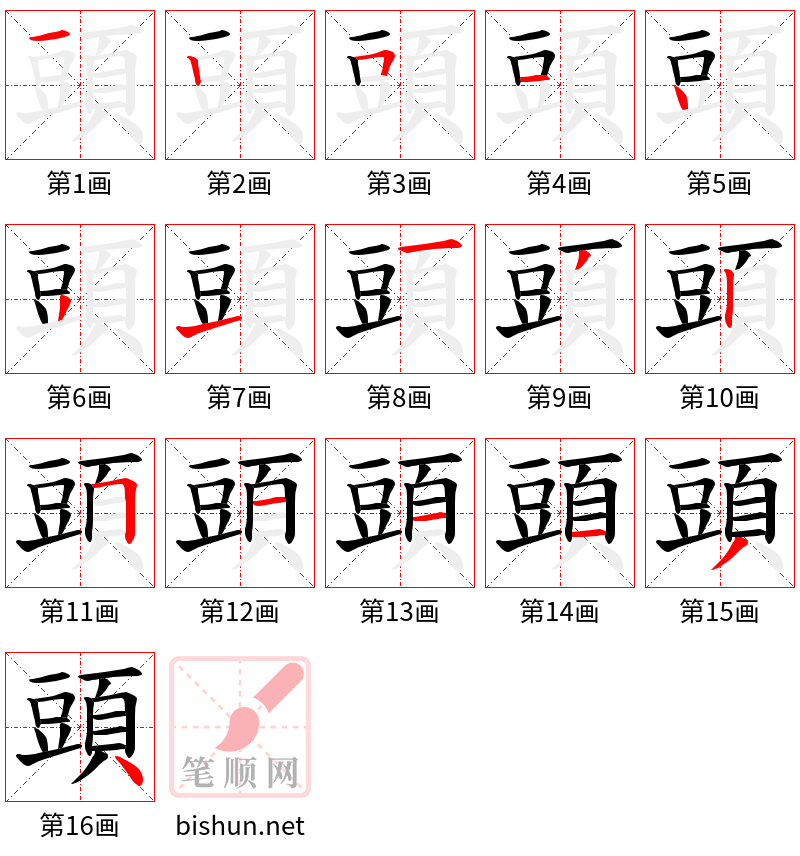 頭 笔顺规范