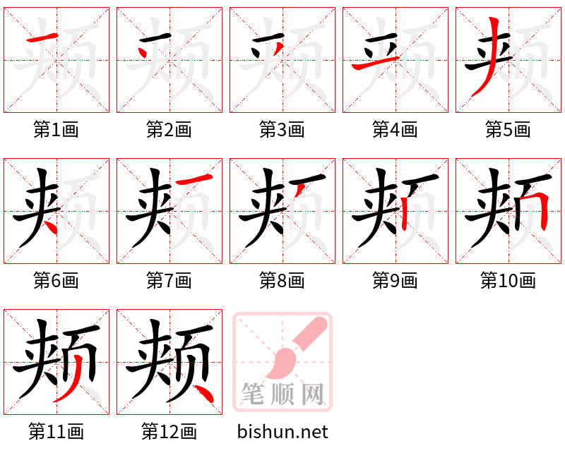 颊 笔顺规范