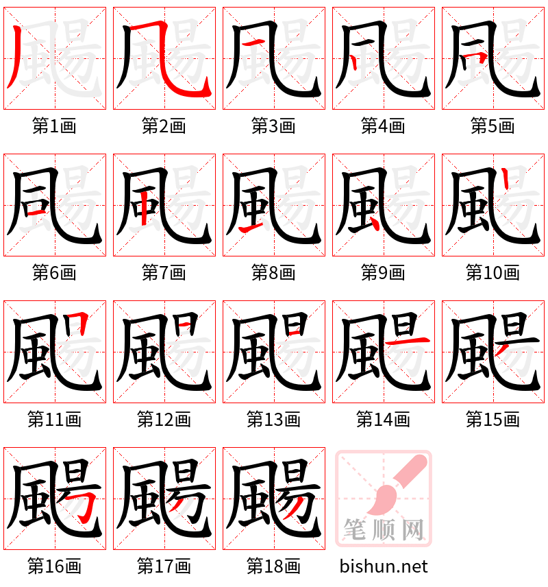 颺 笔顺规范