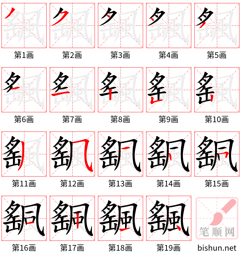 颻 笔顺规范