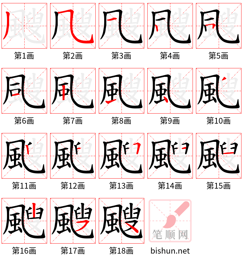 颼 笔顺规范