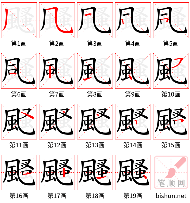 颾 笔顺规范