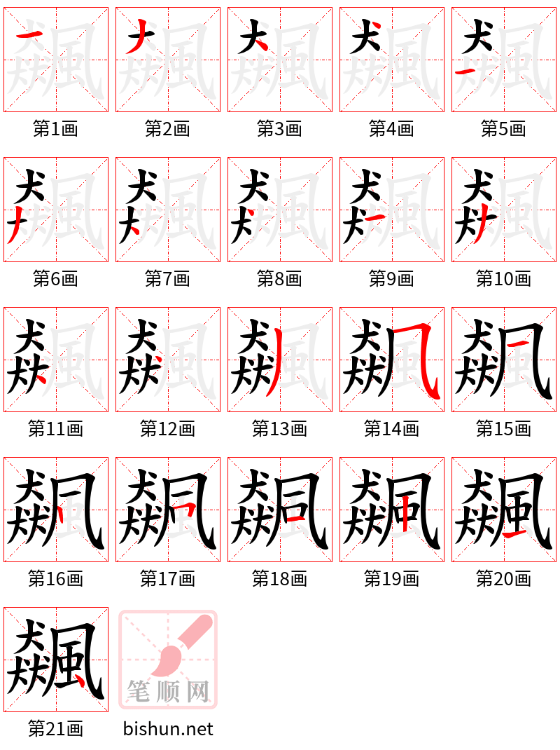 飆 笔顺规范