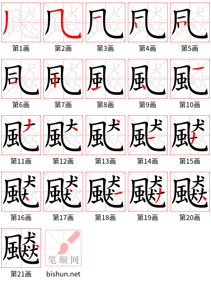 飇 笔顺规范