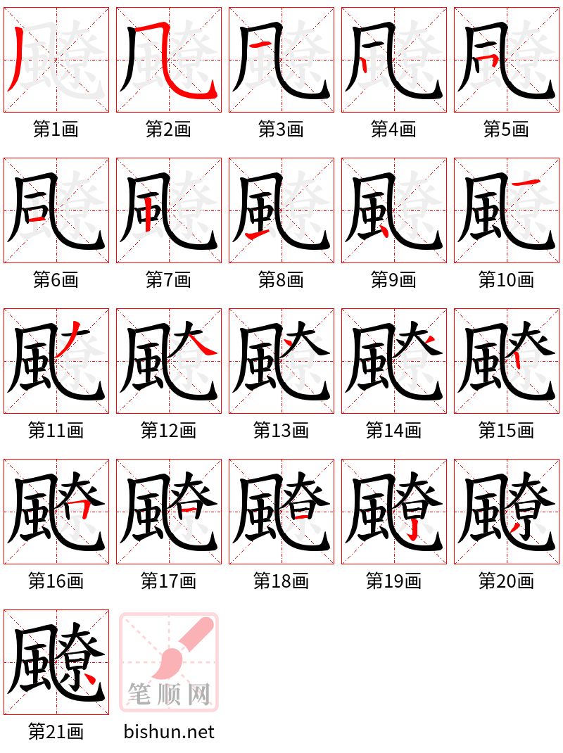 飉 笔顺规范