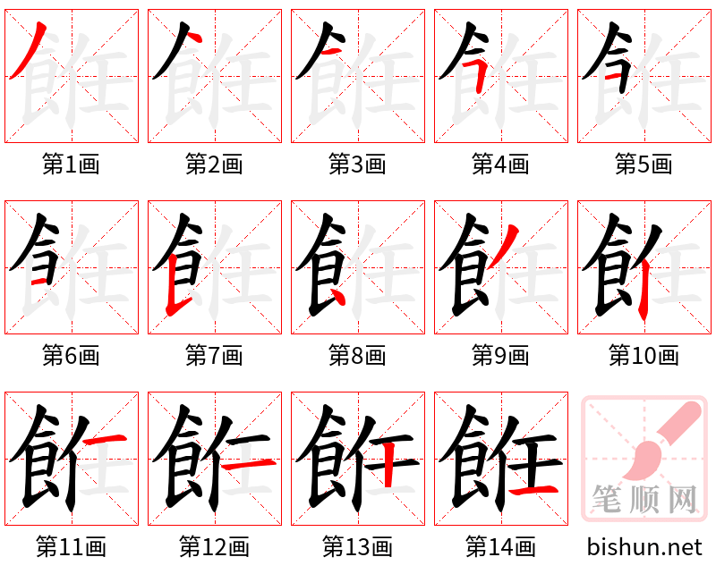 餁 笔顺规范