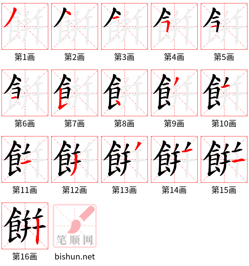 餠 笔顺规范