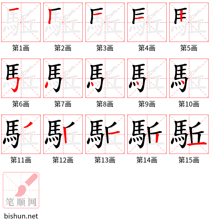 駈 笔顺规范