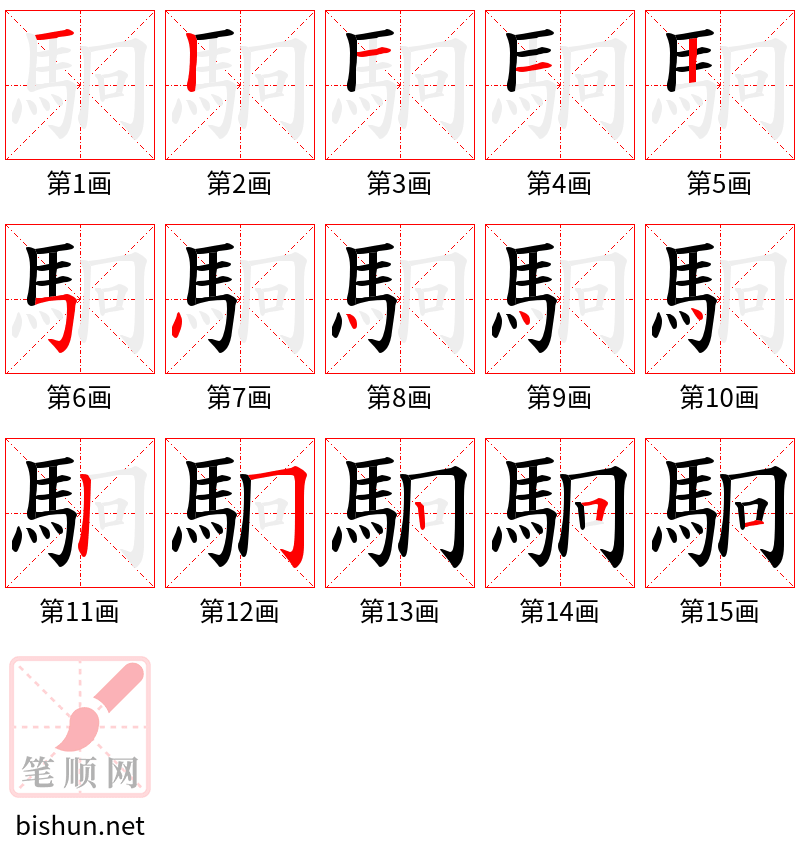 駉 笔顺规范