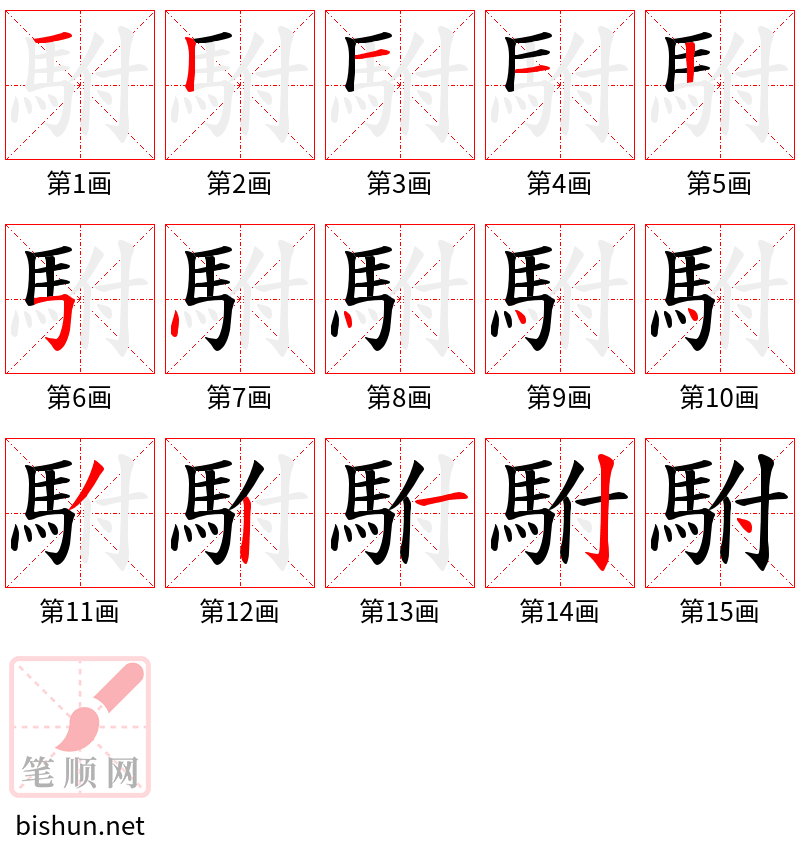 駙 笔顺规范