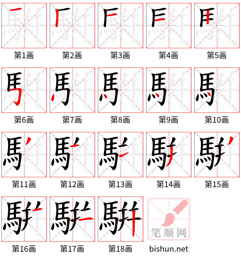 騈 笔顺规范