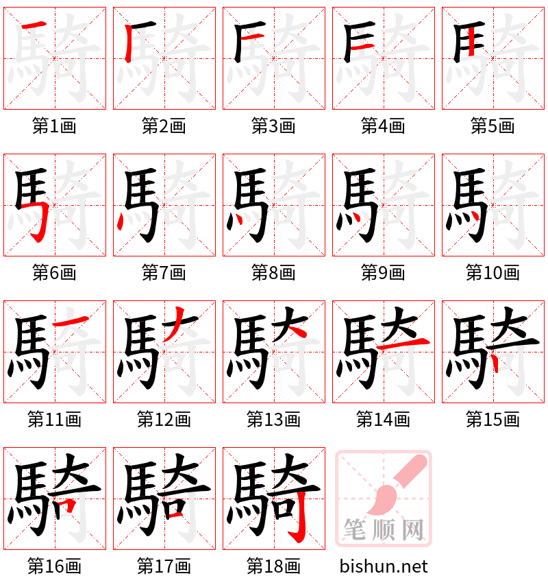 騎 笔顺规范