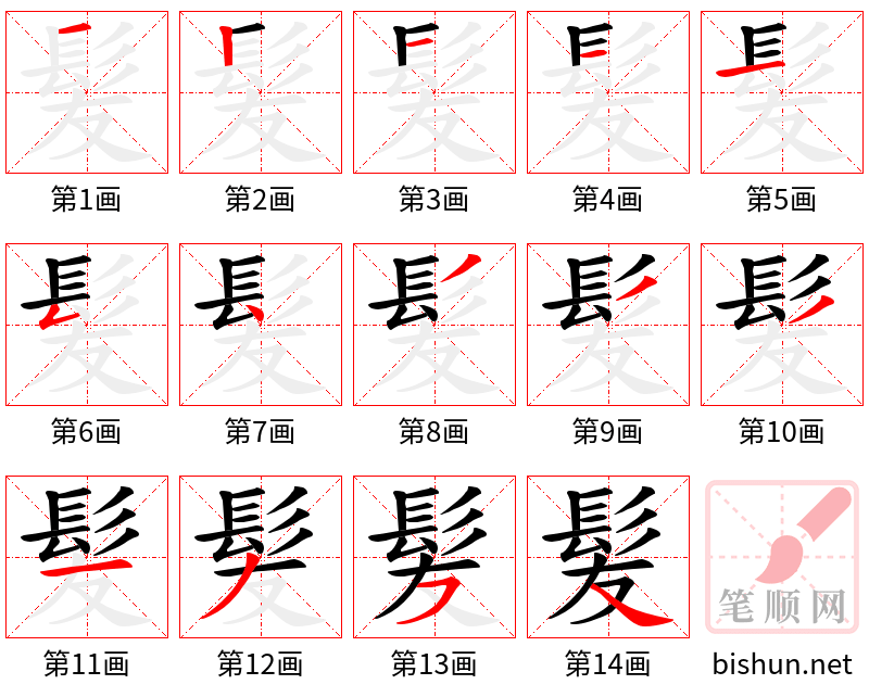 髪 笔顺规范