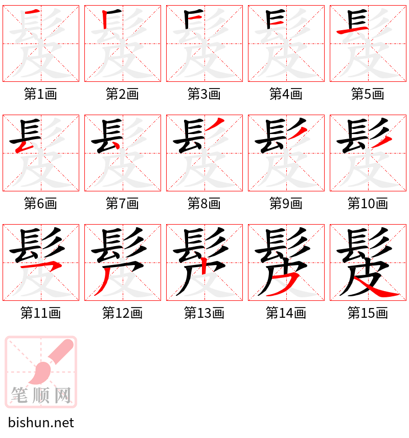 髲 笔顺规范