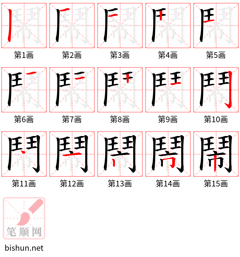 鬧 笔顺规范