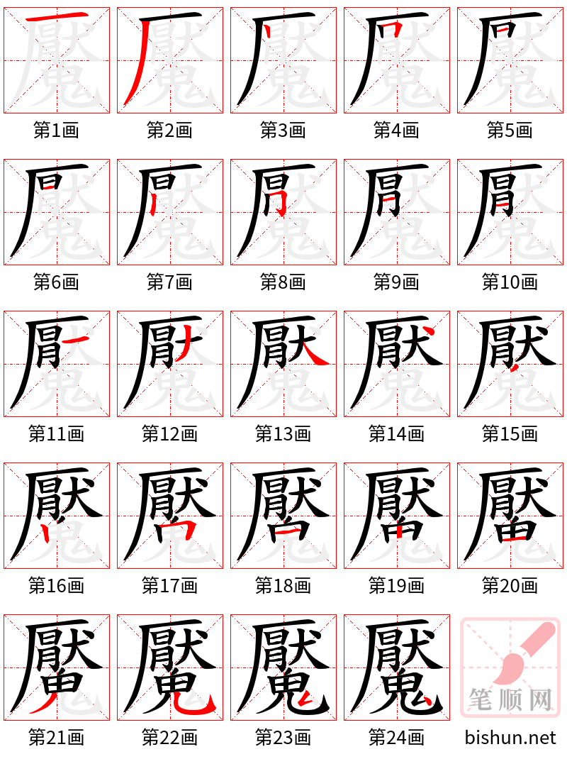 魘 笔顺规范