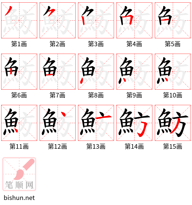 魴 笔顺规范