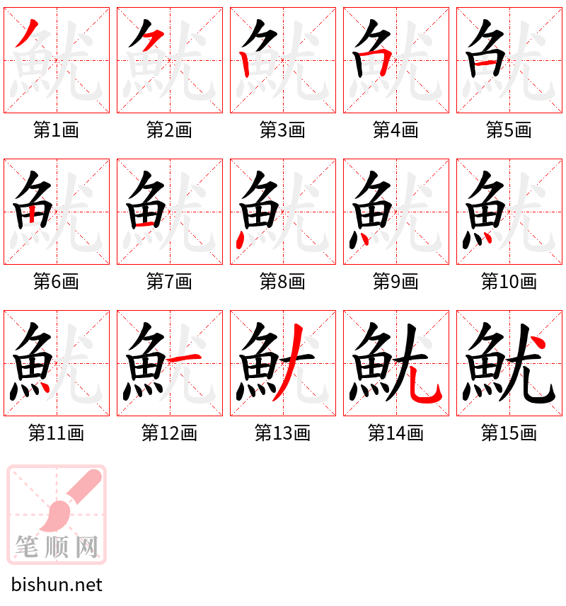 魷 笔顺规范