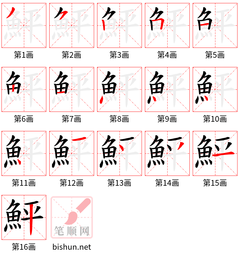 鮃 笔顺规范