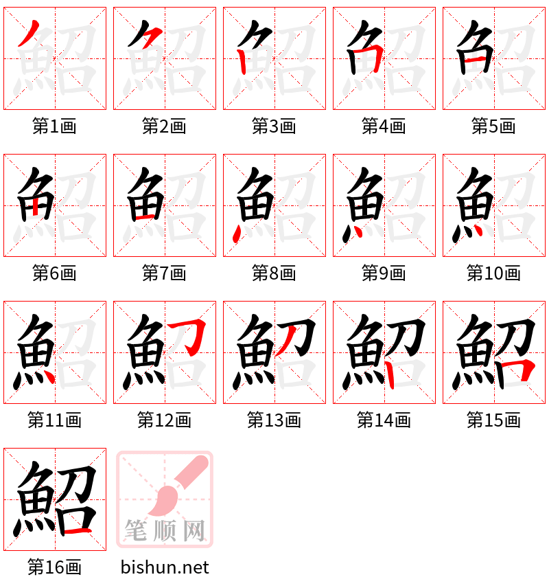 鮉 笔顺规范