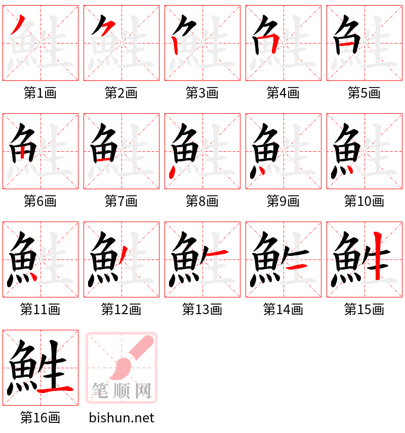 鮏 笔顺规范