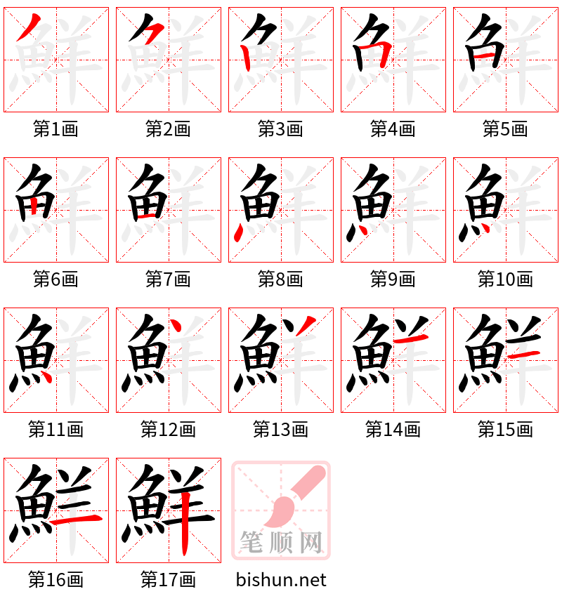 鮮 笔顺规范