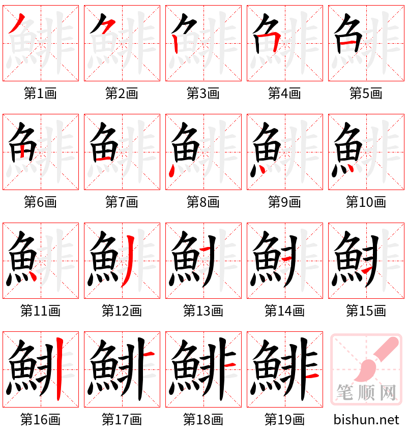 鯡 笔顺规范