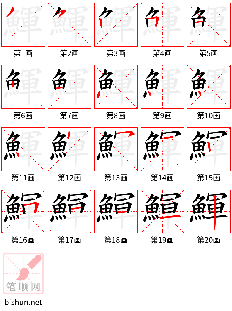 鯶 笔顺规范