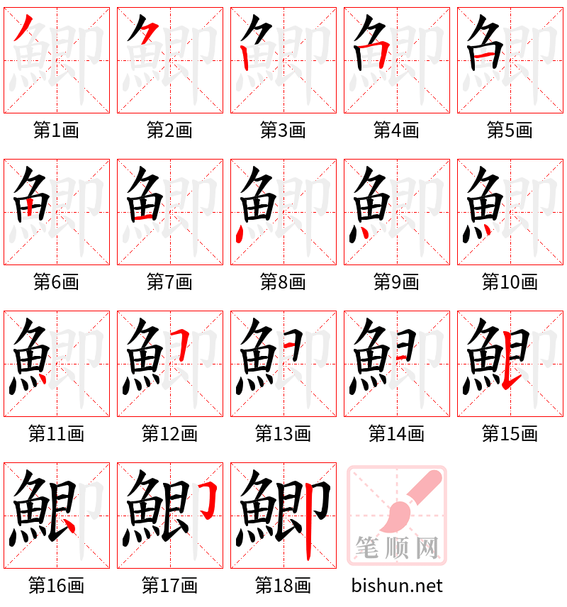 鯽 笔顺规范