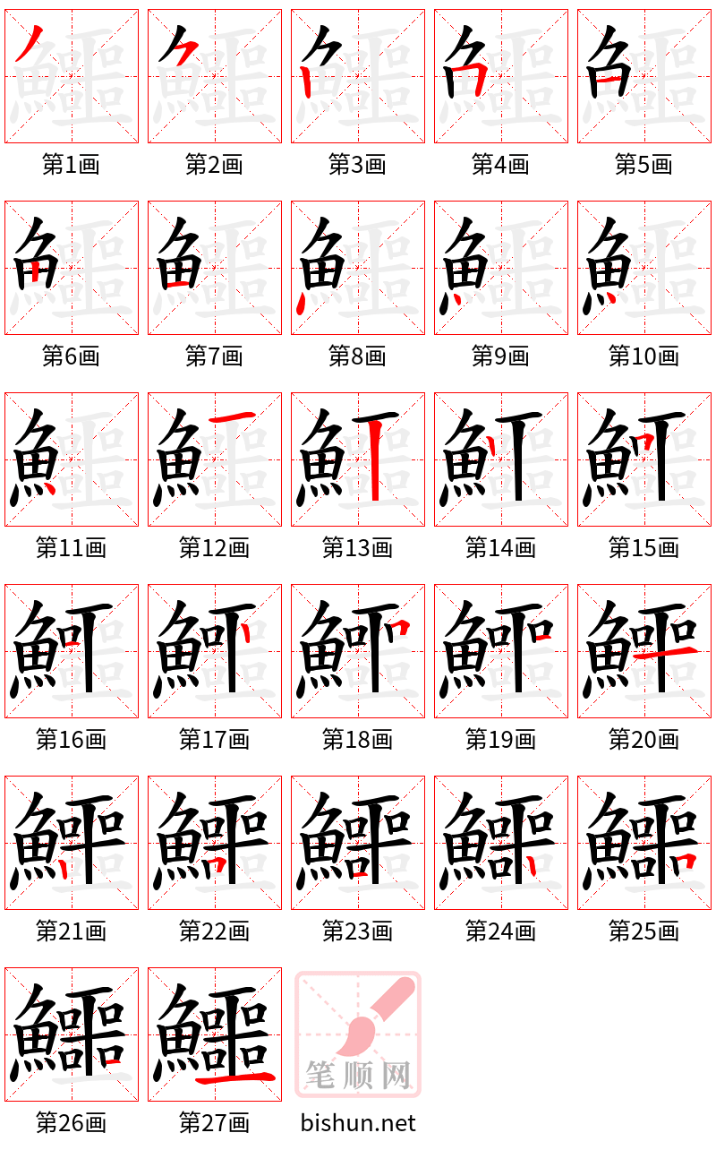 鱷 笔顺规范