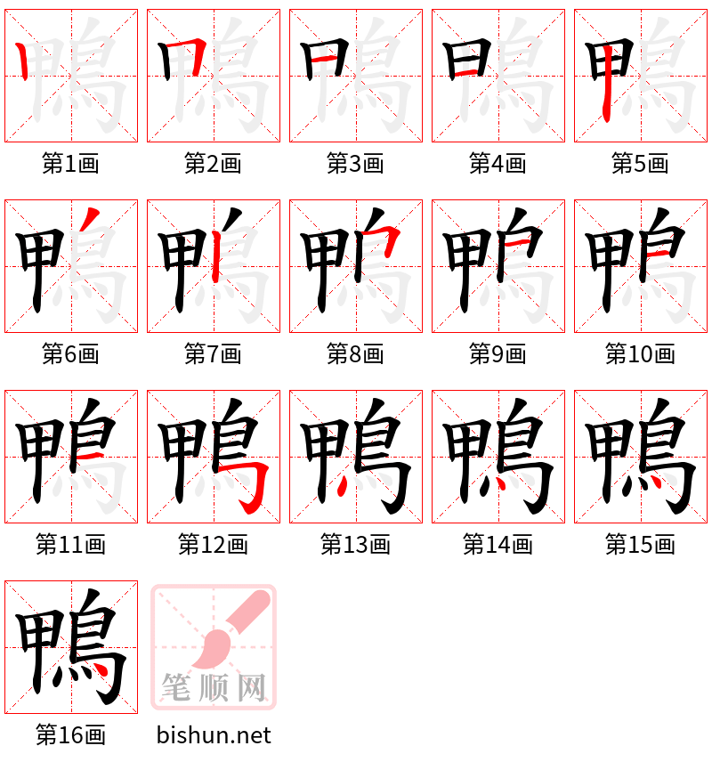 鴨 笔顺规范