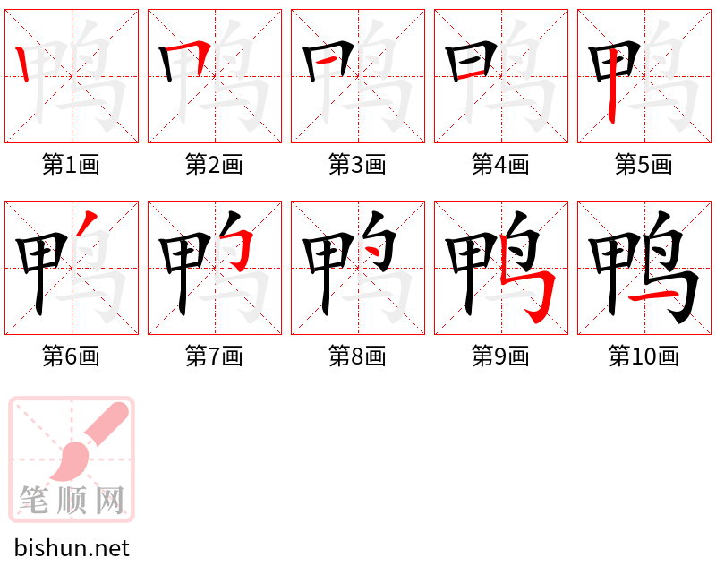 鸭 笔顺规范