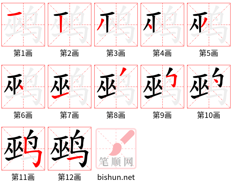 鹀 笔顺规范